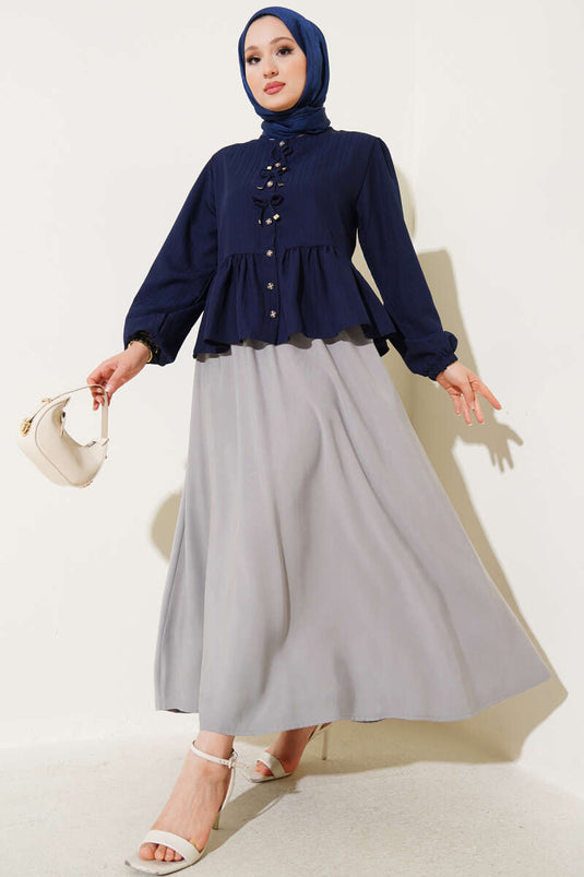 Chemise à volants avec ruban Bleu marine