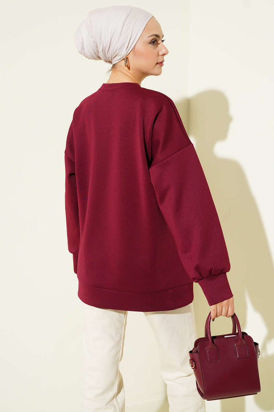 Scuba Tunic with Fur Pockets, Burgundy