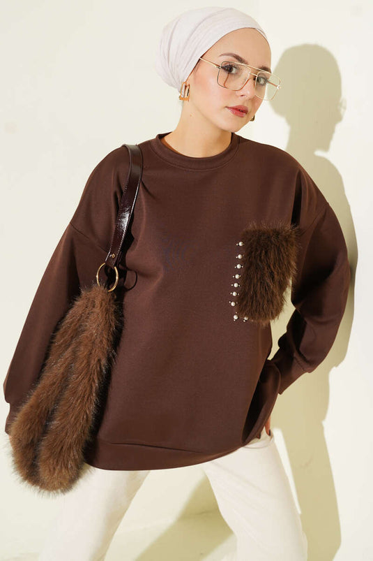 Túnica de buceo con bolsillos de piel, marrón