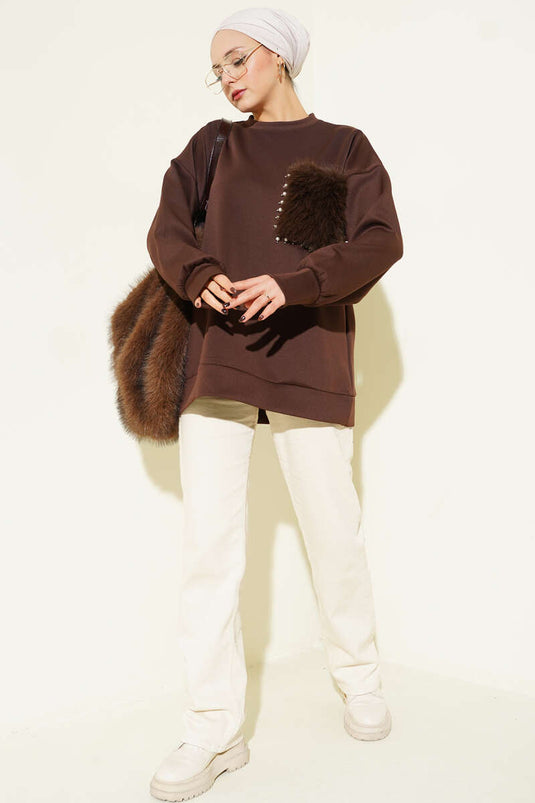 Scuba Tunic with Fur Pockets, Brown