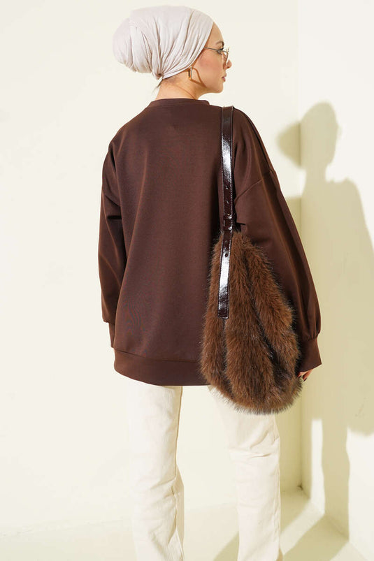 Scuba Tunic with Fur Pockets, Brown