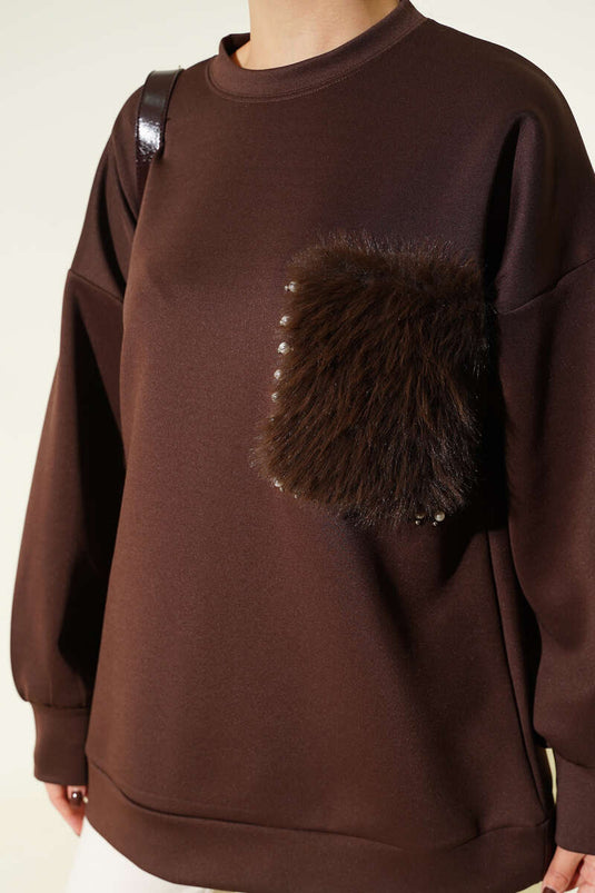 Túnica de buceo con bolsillos de piel, marrón