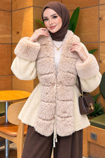 Manteau En Angora Avec Fourrure, Ceinture À La Taille