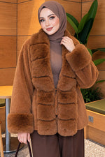Manteau En Angora Avec Ceinture Et Détail En Fourrure Couleur Camel