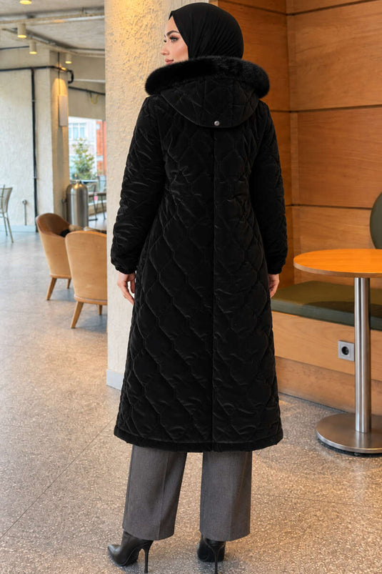 Manteau À Fermeture Éclair Et Détails En Fourrure Noire
