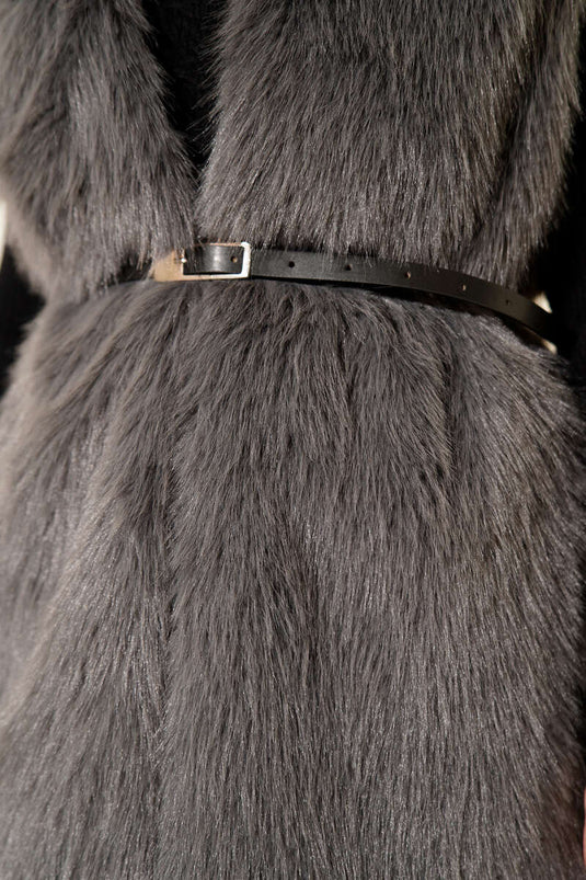 Kürklü Kemerli Yelek Füme