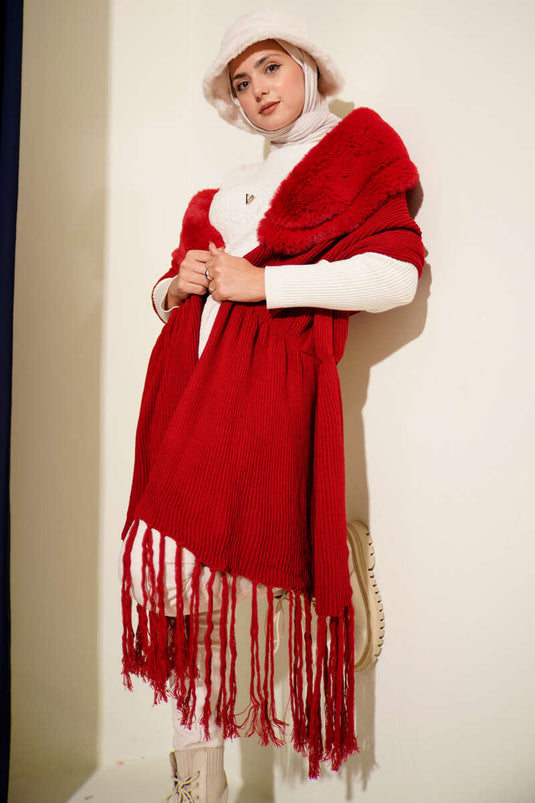 شال كتف من الفرو، أحمر