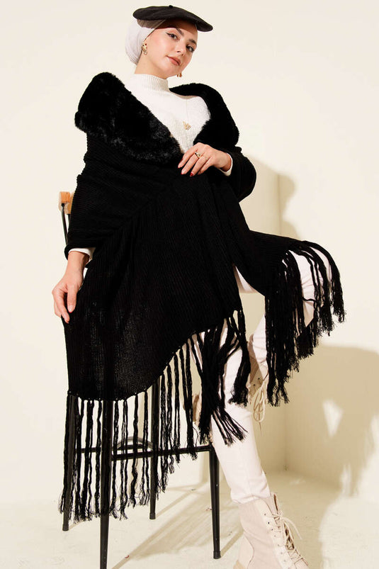Furry Shoulder Shawl Black