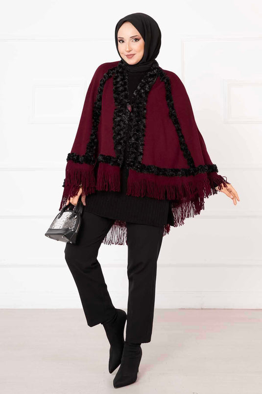 Fur Poncho Claret Red