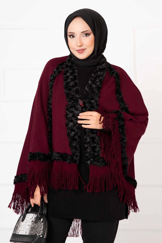 Fur Poncho Claret Red