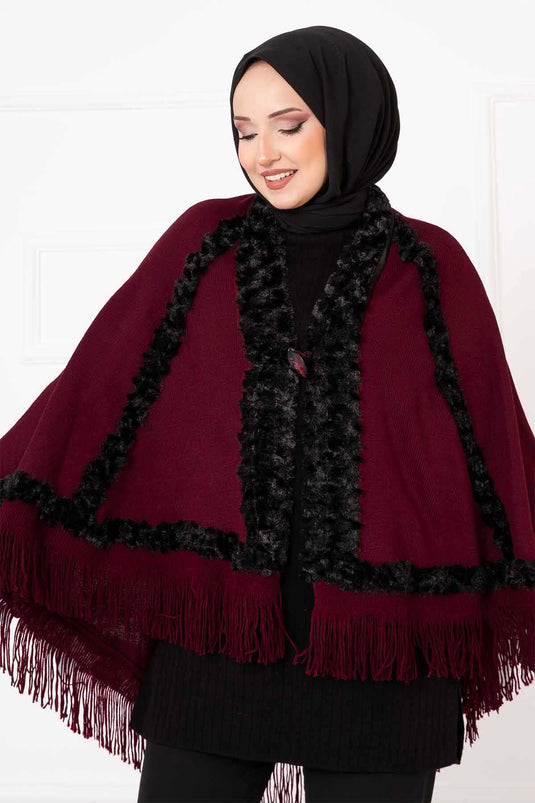 Fur Poncho Claret Red