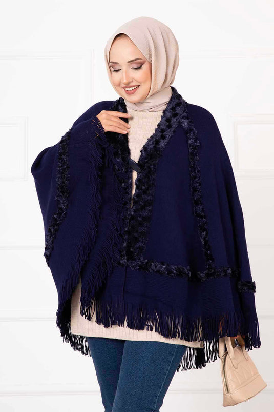 Fur Cape Navy Blue