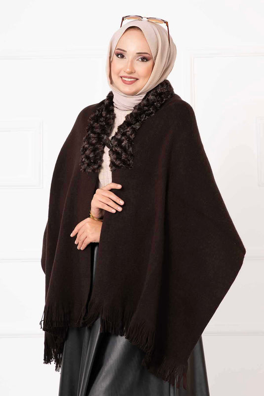 Faux Fur Poncho Shawl Bitter Coffee