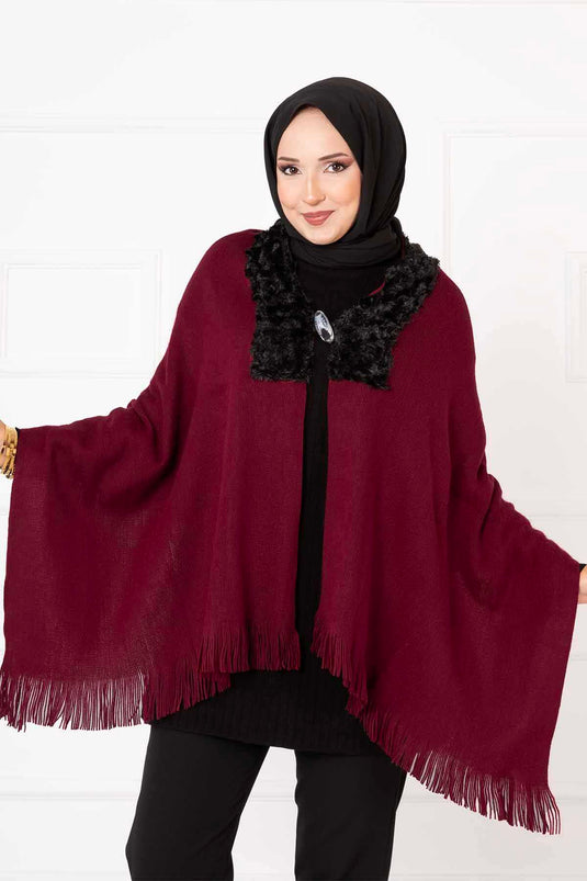 Châle Poncho Fourrure Rouge Claret