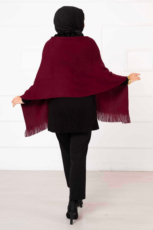 Châle Poncho Fourrure Rouge Claret