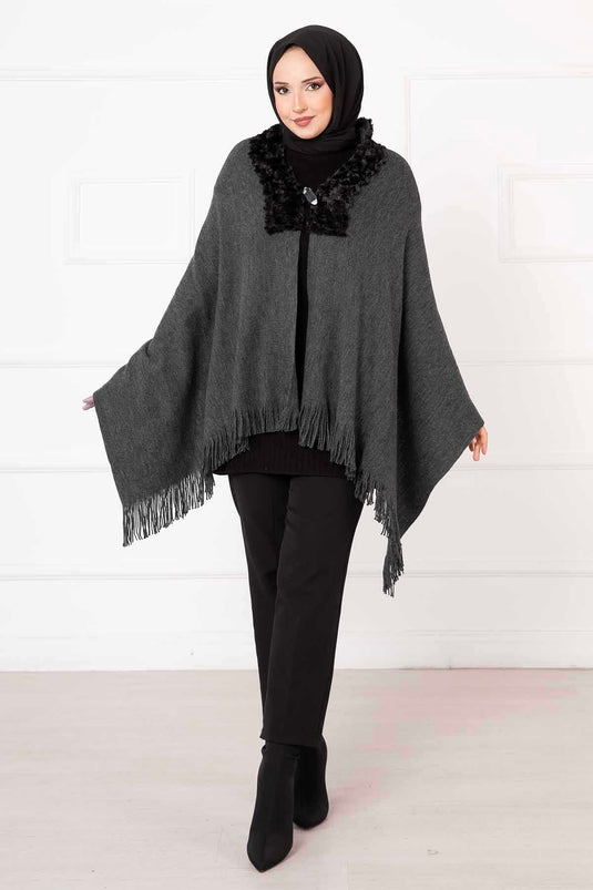 Fur Cape Shawl Gray