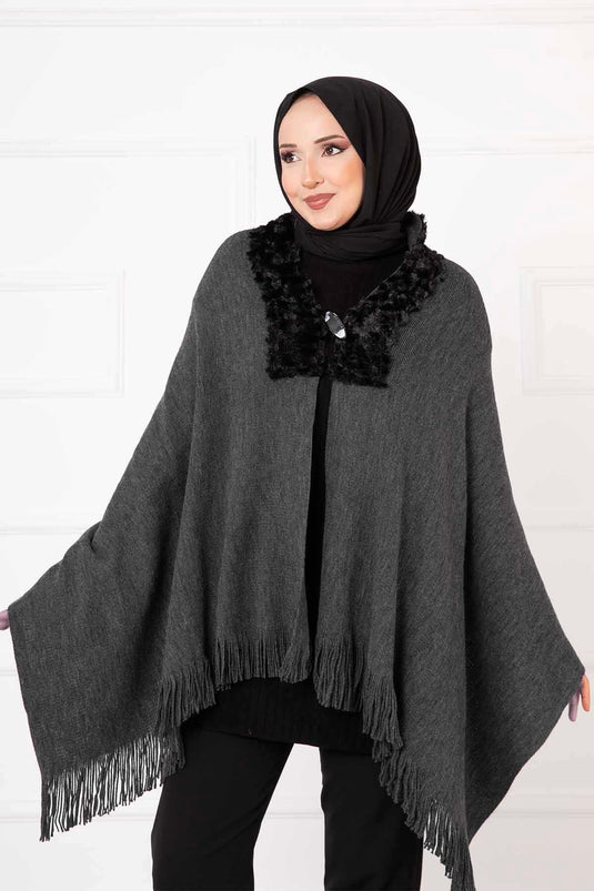 Fur Cape Shawl Gray