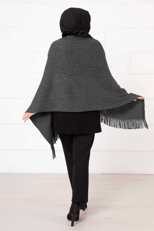 Fur Cape Shawl Gray