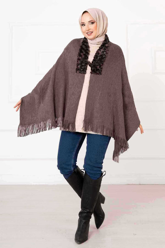 Faux Fur Poncho Scarf Dark Beige