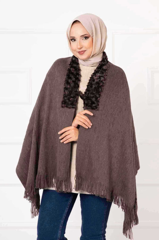 Faux Fur Poncho Scarf Dark Beige