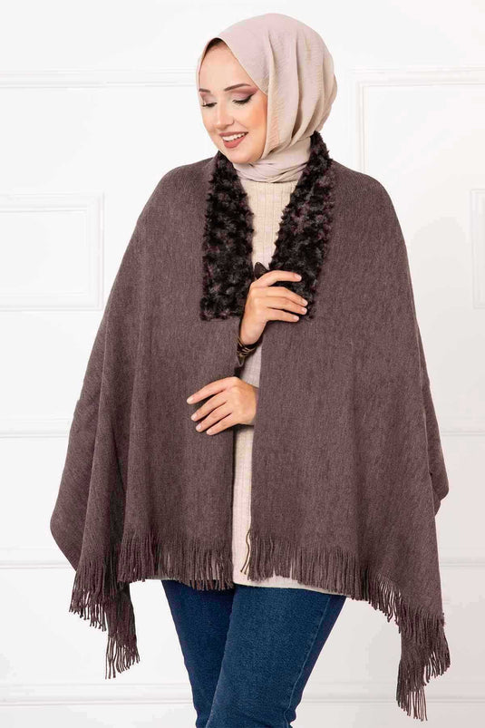 Faux Fur Poncho Scarf Dark Beige