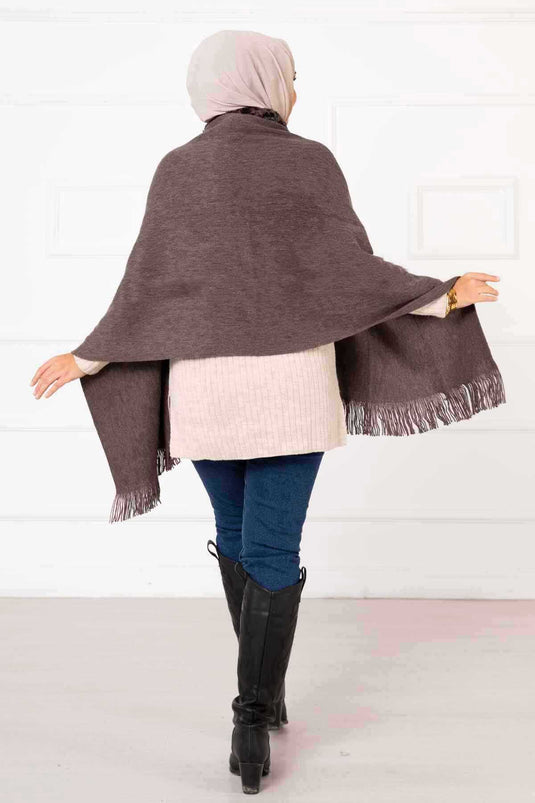 Faux Fur Poncho Scarf Dark Beige