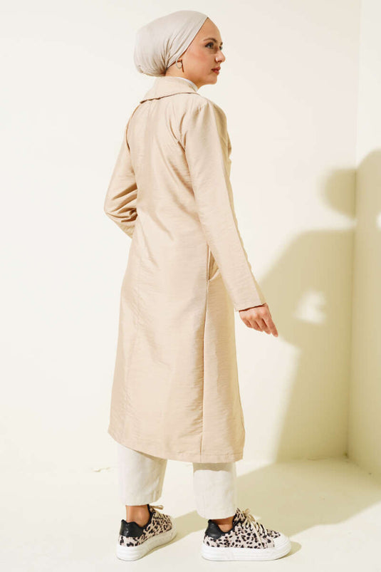 Bird-Eyed Belted Trench Coat Beige