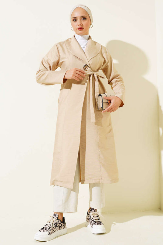 Bird-Eyed Belted Trench Coat Beige