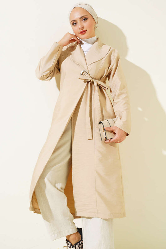 Bird-Eyed Belted Trench Coat Beige