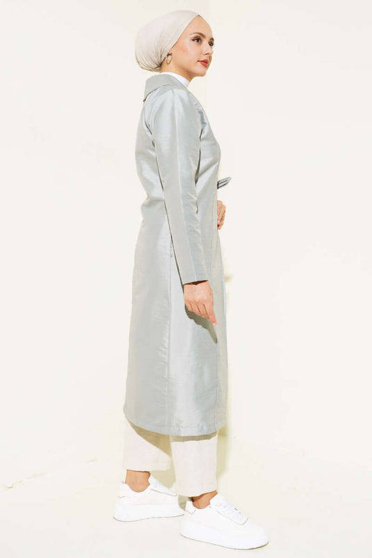 Bird-Eyed Belted Trench Coat Gray