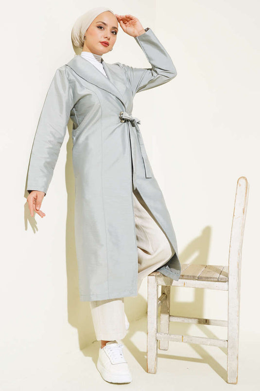 Bird-Eyed Belted Trench Coat Gray