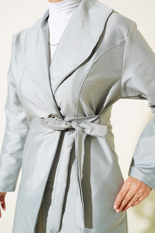 Bird-Eyed Belted Trench Coat Gray