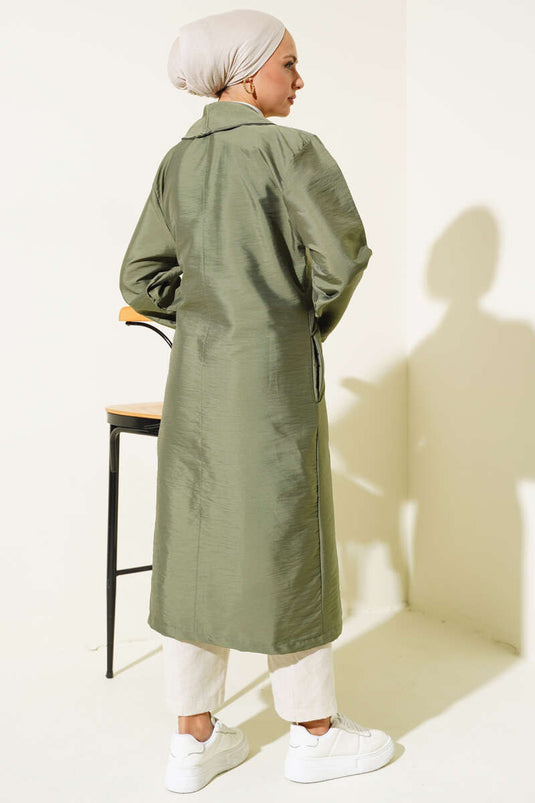 Bird-Eyed Belted Trench Coat Khaki