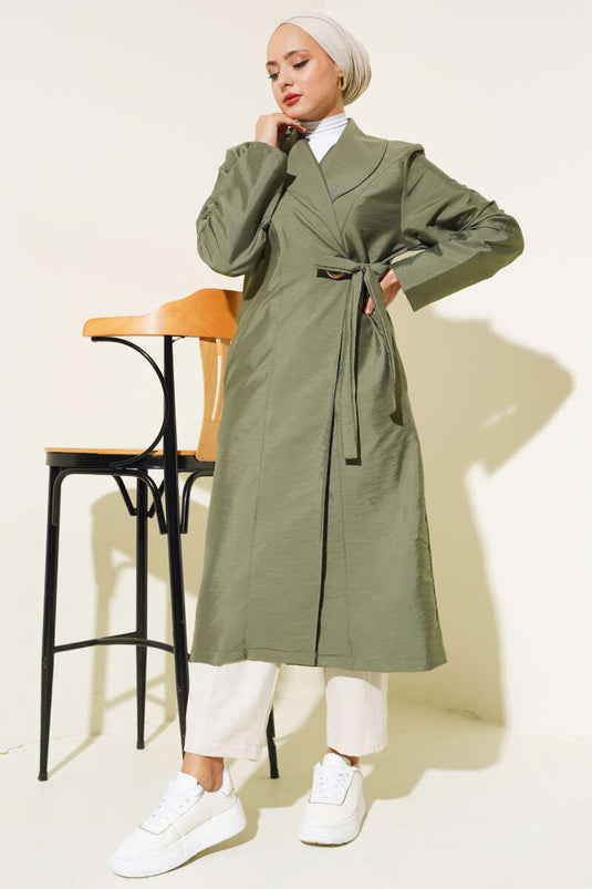 Bird-Eyed Belted Trench Coat Khaki