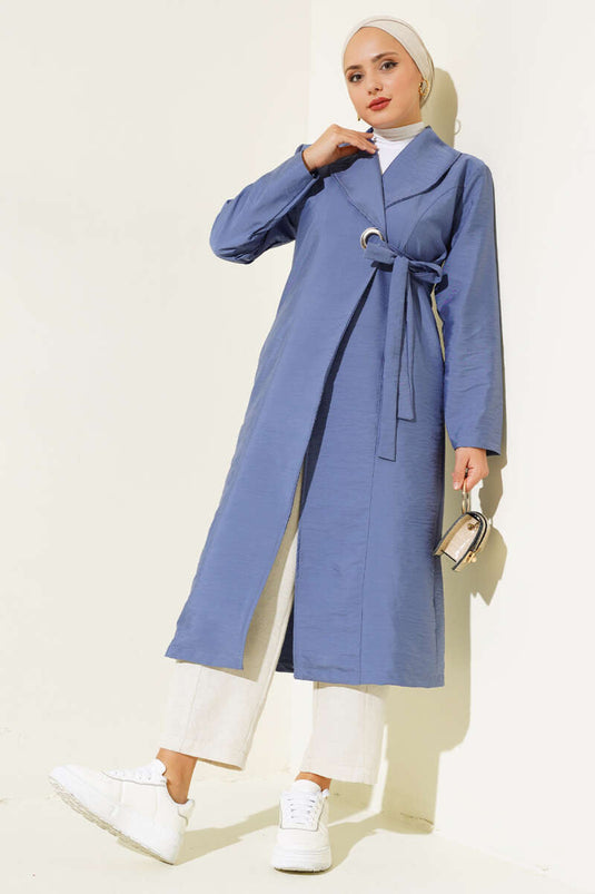 Bird-Eyed Belted Trench Coat Indigo