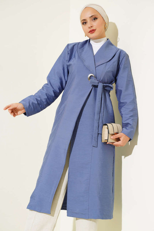 Bird-Eyed Belted Trench Coat Indigo