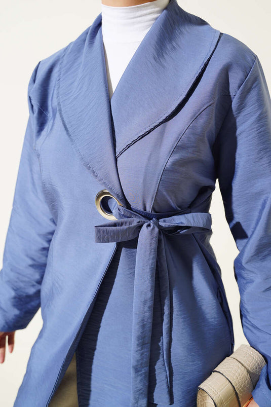 Bird-Eyed Belted Trench Coat Indigo