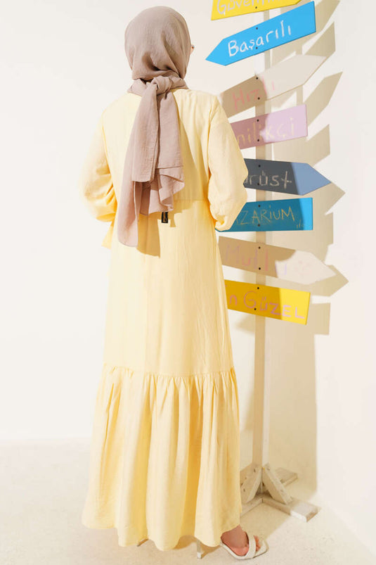 Eyelet Detailed Tie Dress Yellow
