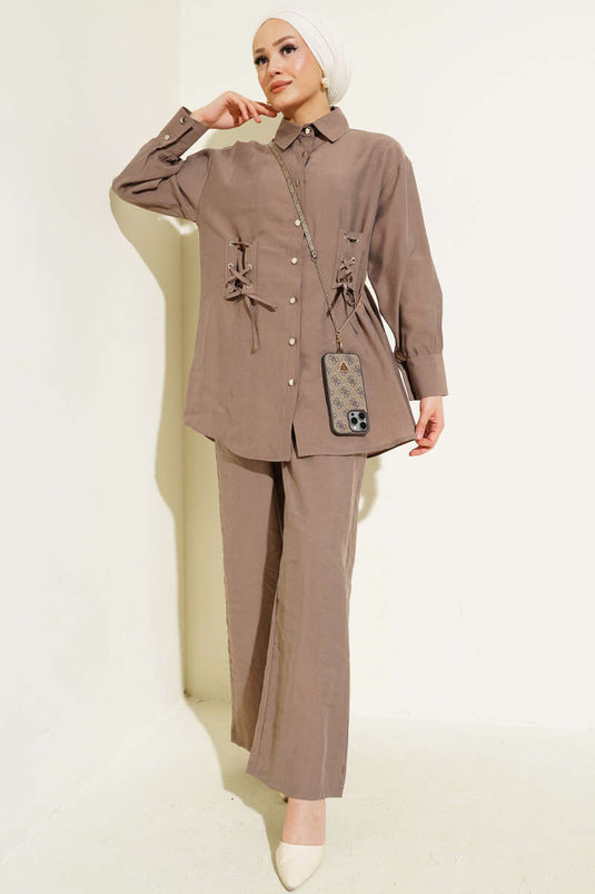 Bird Eye Detailed Tunic Two-Piece Set Mink