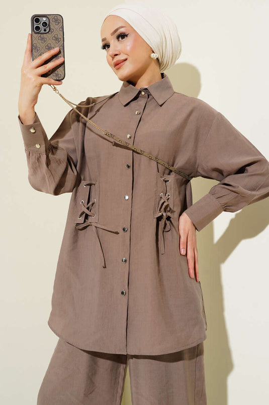 Bird Eye Detailed Tunic Two-Piece Set Mink