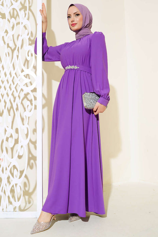 فستان مع وشاح حجري - بنفسجي