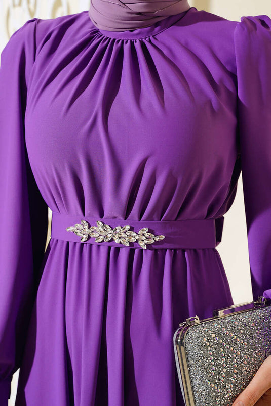 Vestido con Fajín Piedra - Violeta