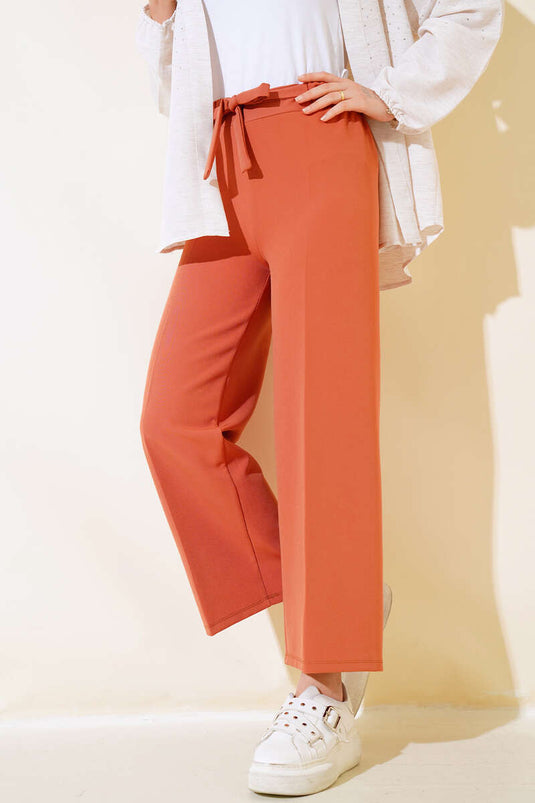 Kuşak Bağlamalı Dabıl Pantolon Kiremit