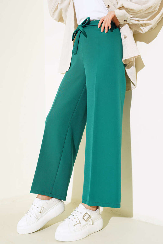 Kuşak Bağlamalı Dabıl Pantolon Yeşil
