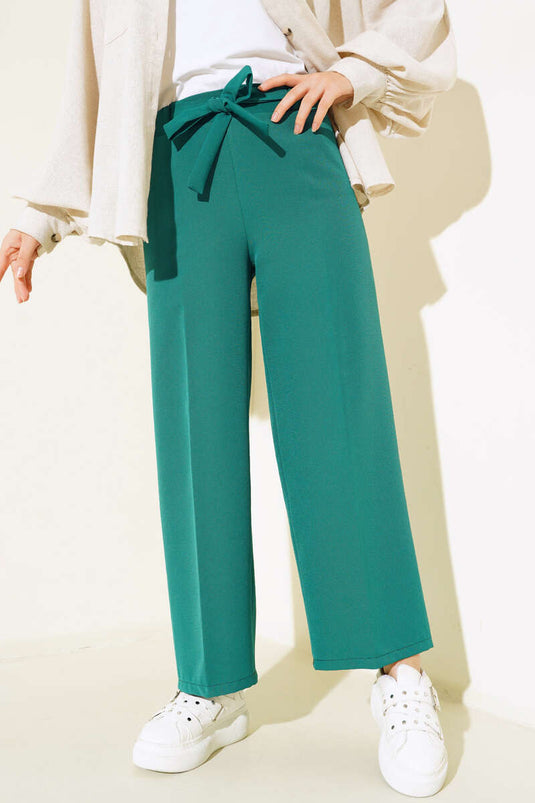 Kuşak Bağlamalı Dabıl Pantolon Yeşil