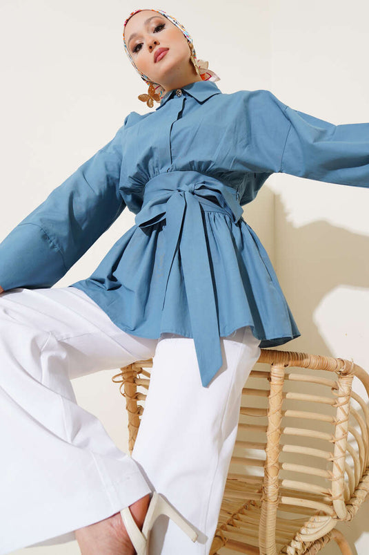 Belted Half-Button Tunic Indigo