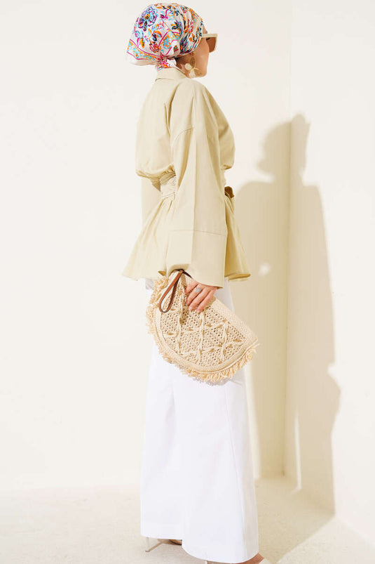 تونيك بحزام ونصف أزرار باللون الليموني