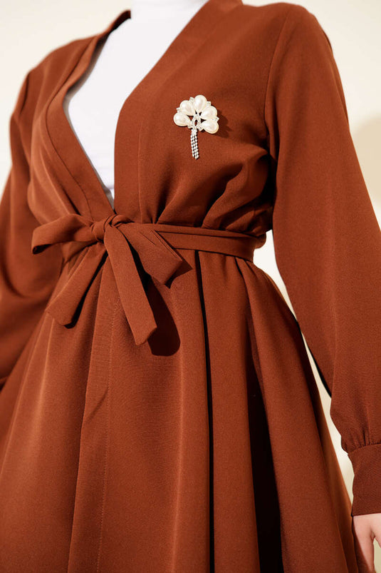 Kuşak Detaylı İkili Takım Kahve