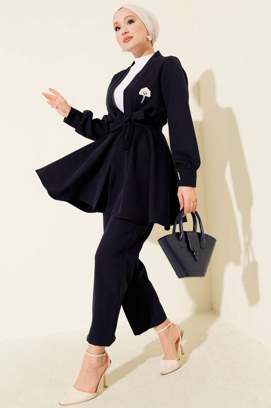 Kuşak Detaylı İkili Takım Lacivert