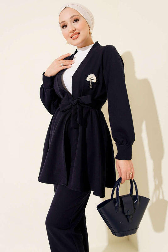 Kuşak Detaylı İkili Takım Lacivert